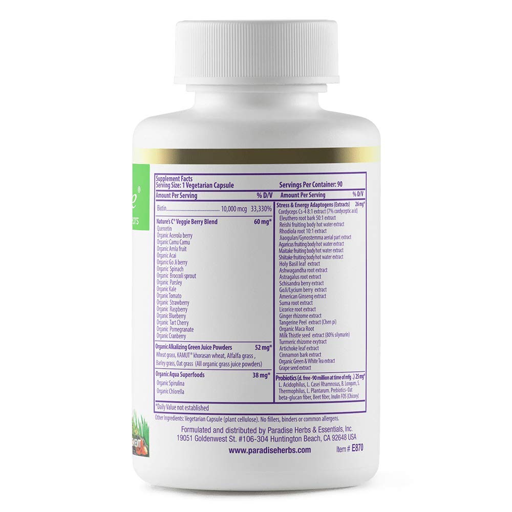 Capsules de Biotine Paradise Herbs sur une table avec des plantes