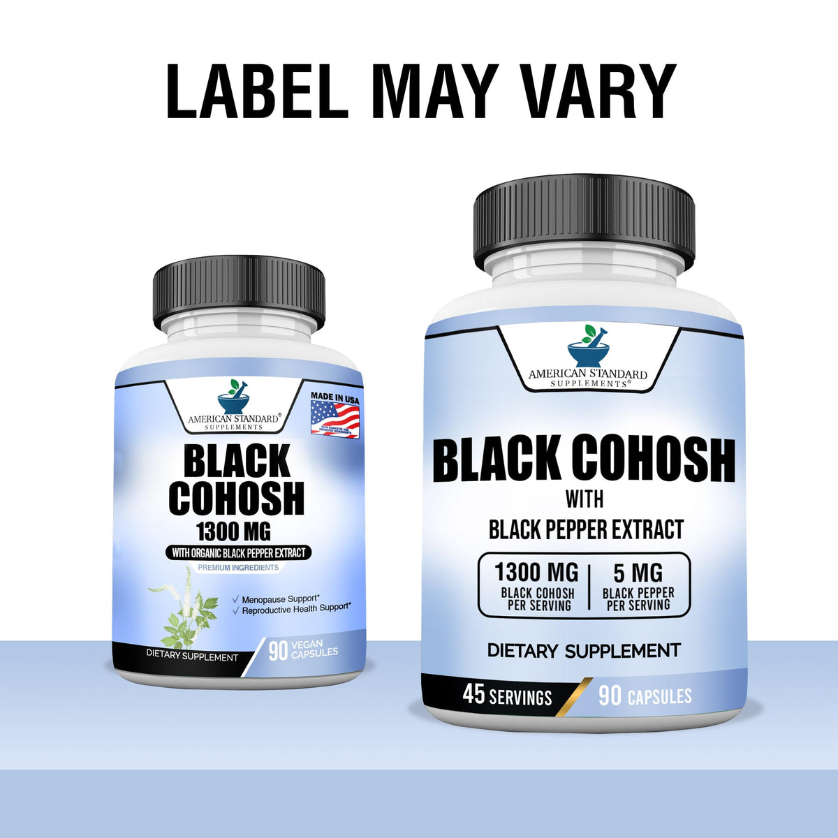 Capsules de Black Cohosh 1300mg d'American Standard Supplements sur fond blanc