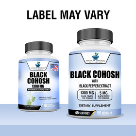 Capsules de Black Cohosh 1300mg d'American Standard Supplements sur fond blanc