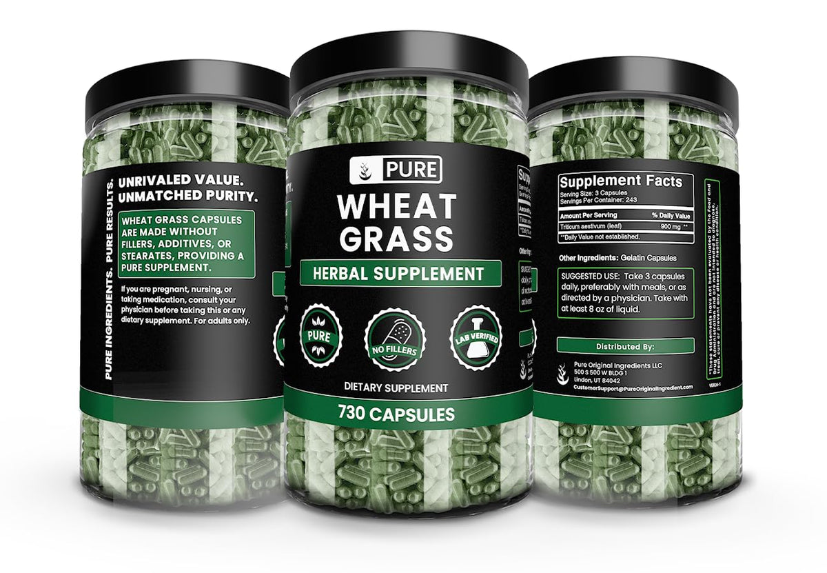 Capsules de Blé PURE ORIGINAL INGREDIENTS à côté d'une main pour échelle