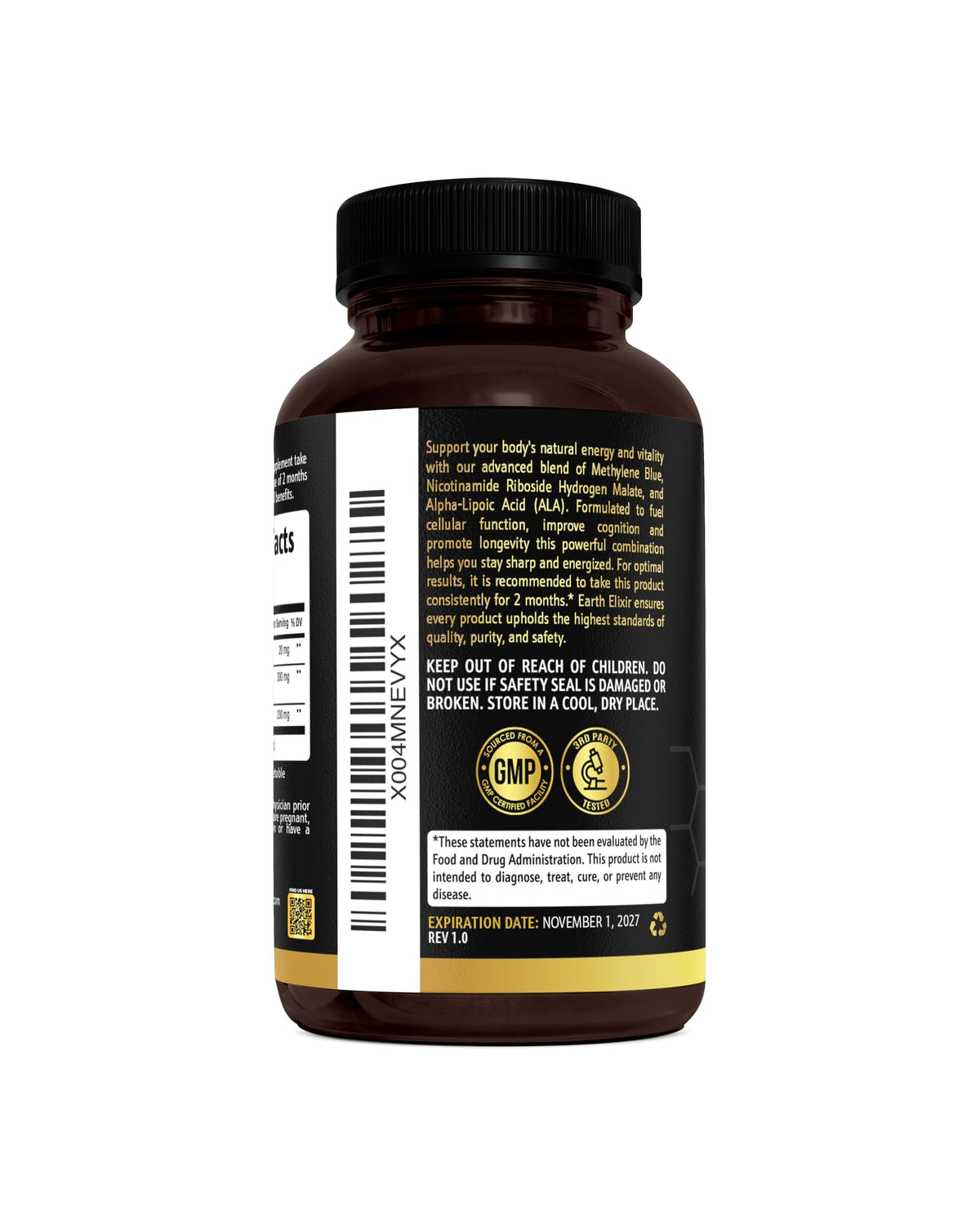 Capsules de bleu de méthylène Earth Elixir avec ingrédients