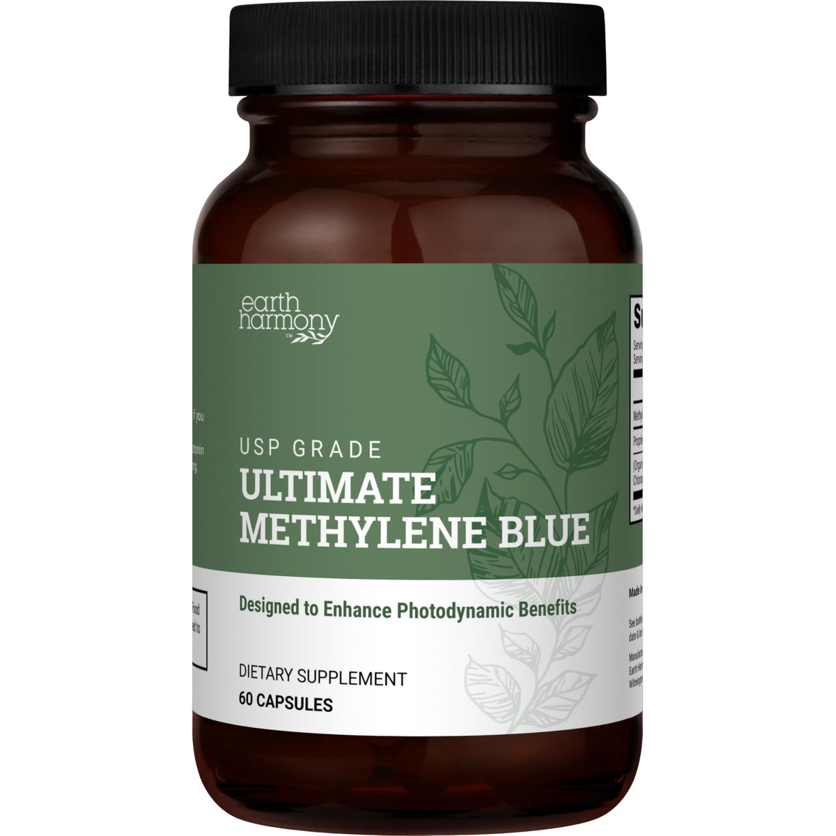 Capsules de bleu de méthylène Earth Harmony Naturals, vue de face