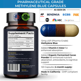 Capsules de bleu de méthylène Hyvia Health sur fond blanc