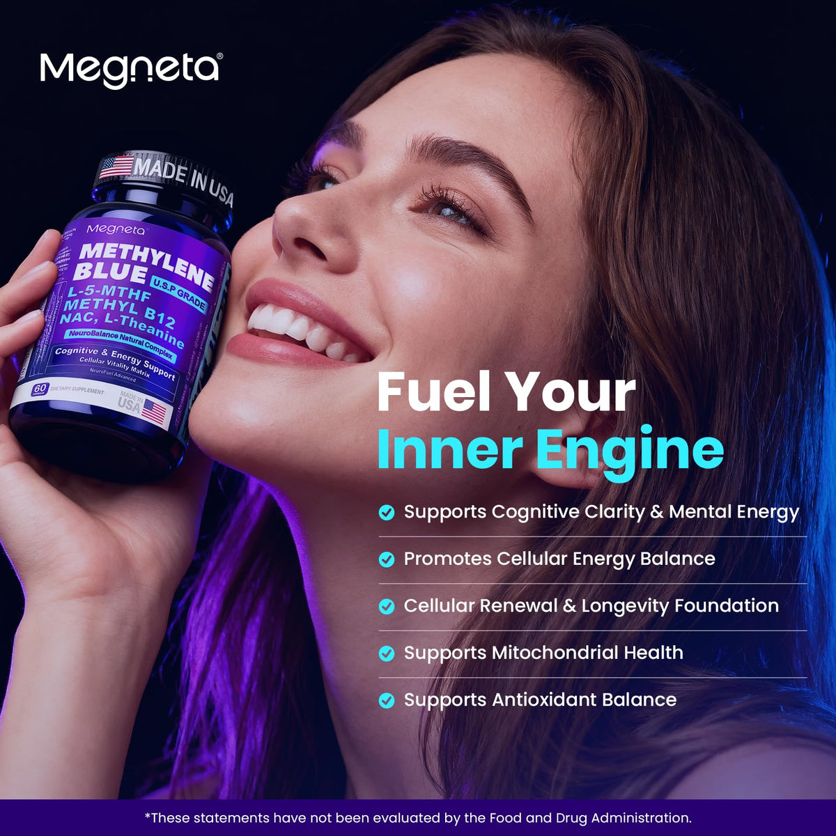 Capsules de Bleu de Méthylène MEGNETA avec une main pour le contexte