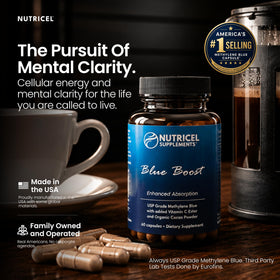 Capsules de bleu de méthylène Nutricel Supplements sur fond blanc