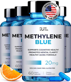 Capsules de bleu de méthylène PureNutra en bouteille vue de face
