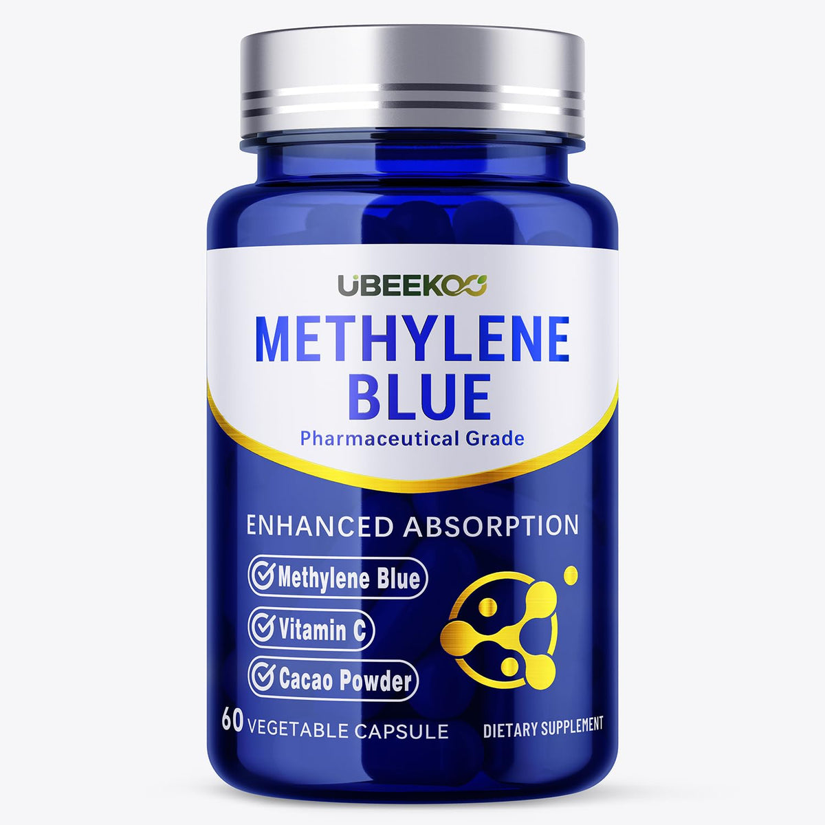 Capsules de bleu de méthylène UBEEKOO 30mg en bouteille