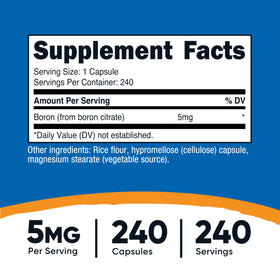 Capsules de bore Nutricost 5mg à l'intérieur du flacon
