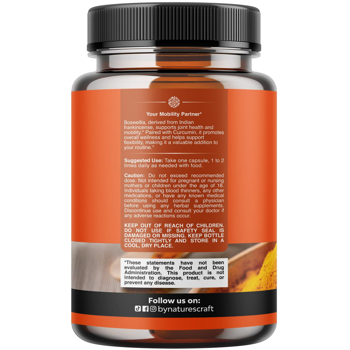 Capsules de Boswellia et Curcuma Natures Craft sur une surface blanche