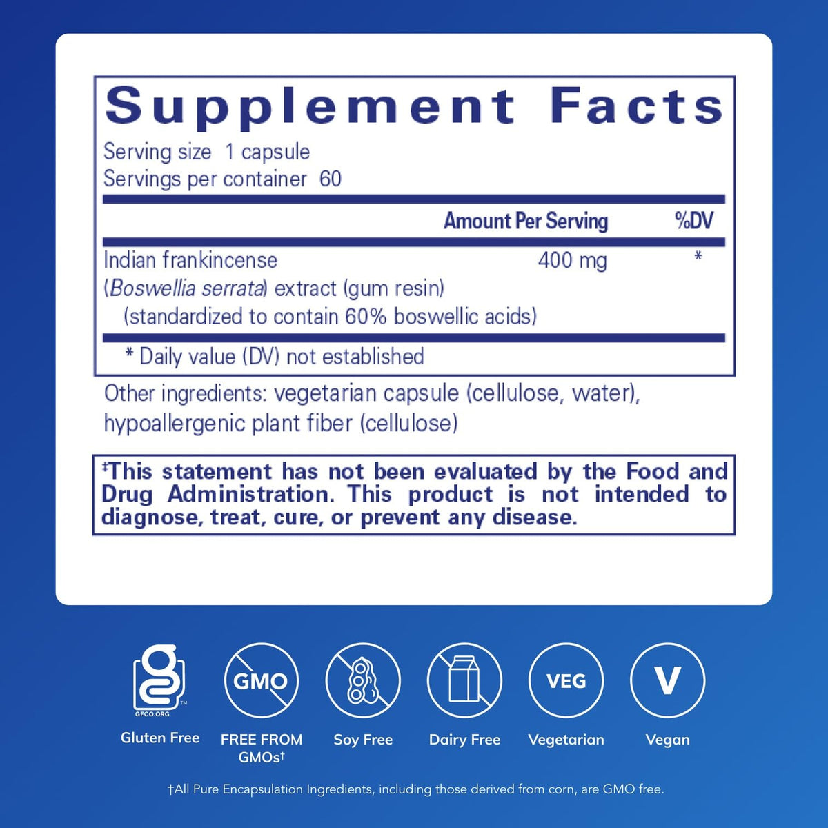 Capsules de Boswellia Pure Encapsulations sur une surface blanche
