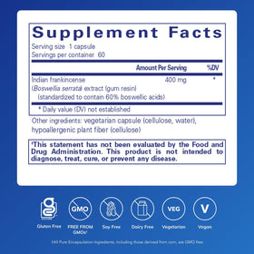 Capsules de Boswellia Pure Encapsulations sur une surface blanche