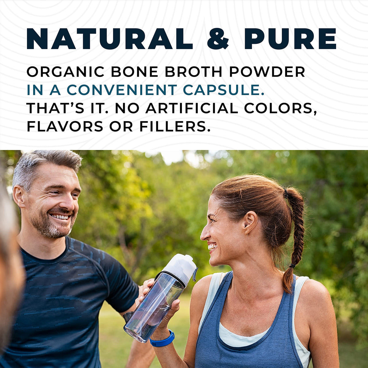 Capsules de bouillon d'os bio Left Coast Performance dans un cadre naturel