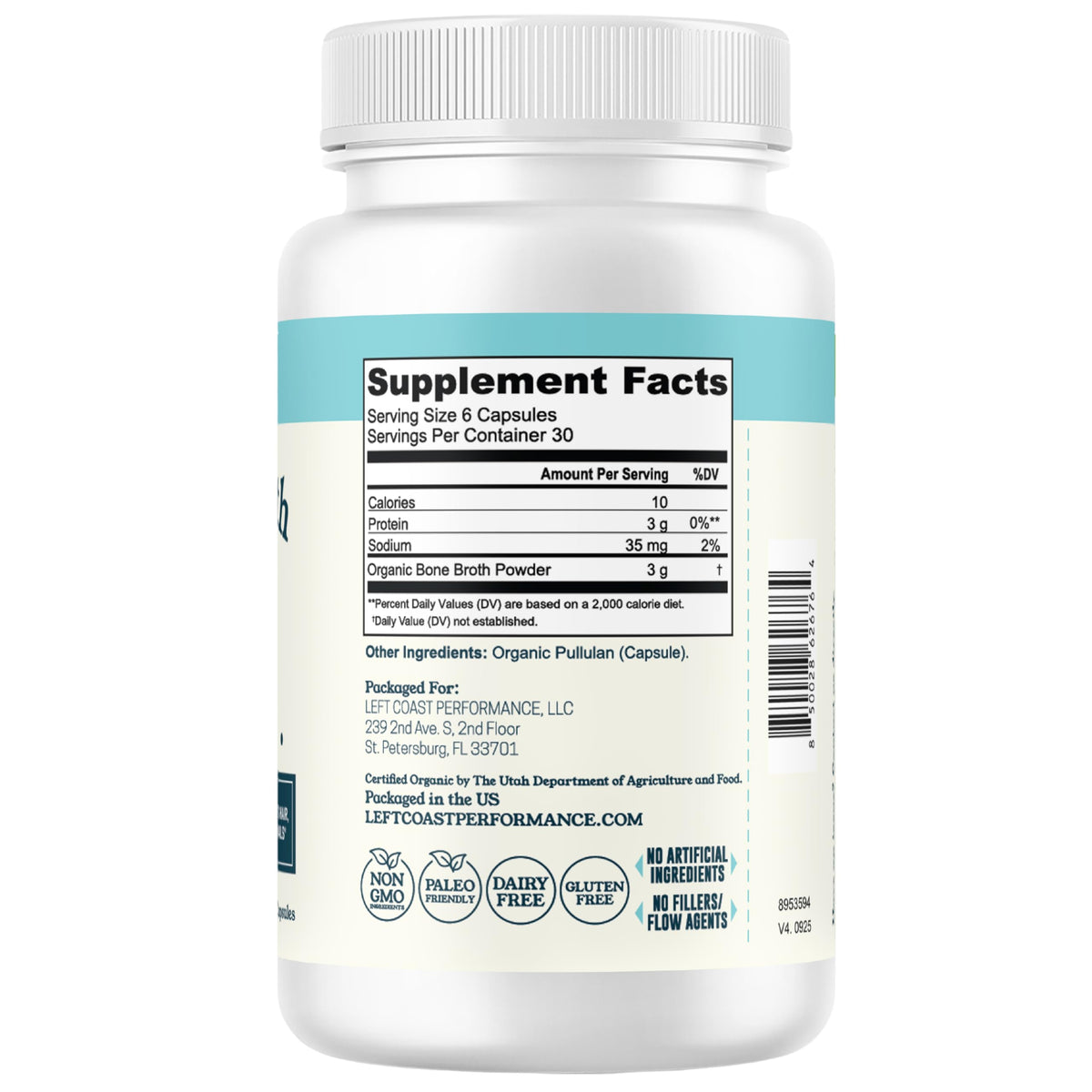 Capsules de bouillon d'os bio Left Coast Performance en contexte d'utilisation