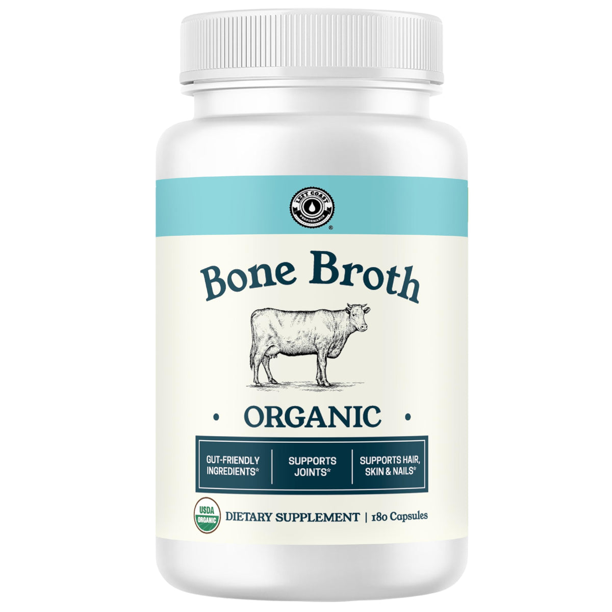Capsules de bouillon d'os bio Left Coast Performance vue de face