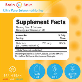 Capsules de Brain Bean Ultra-Pure Selenomethionine sur une surface blanche
