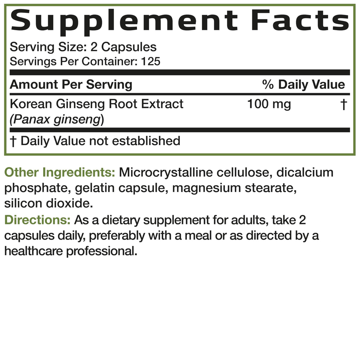 Capsules de Bronson Ginseng Coréen Panax sur une table