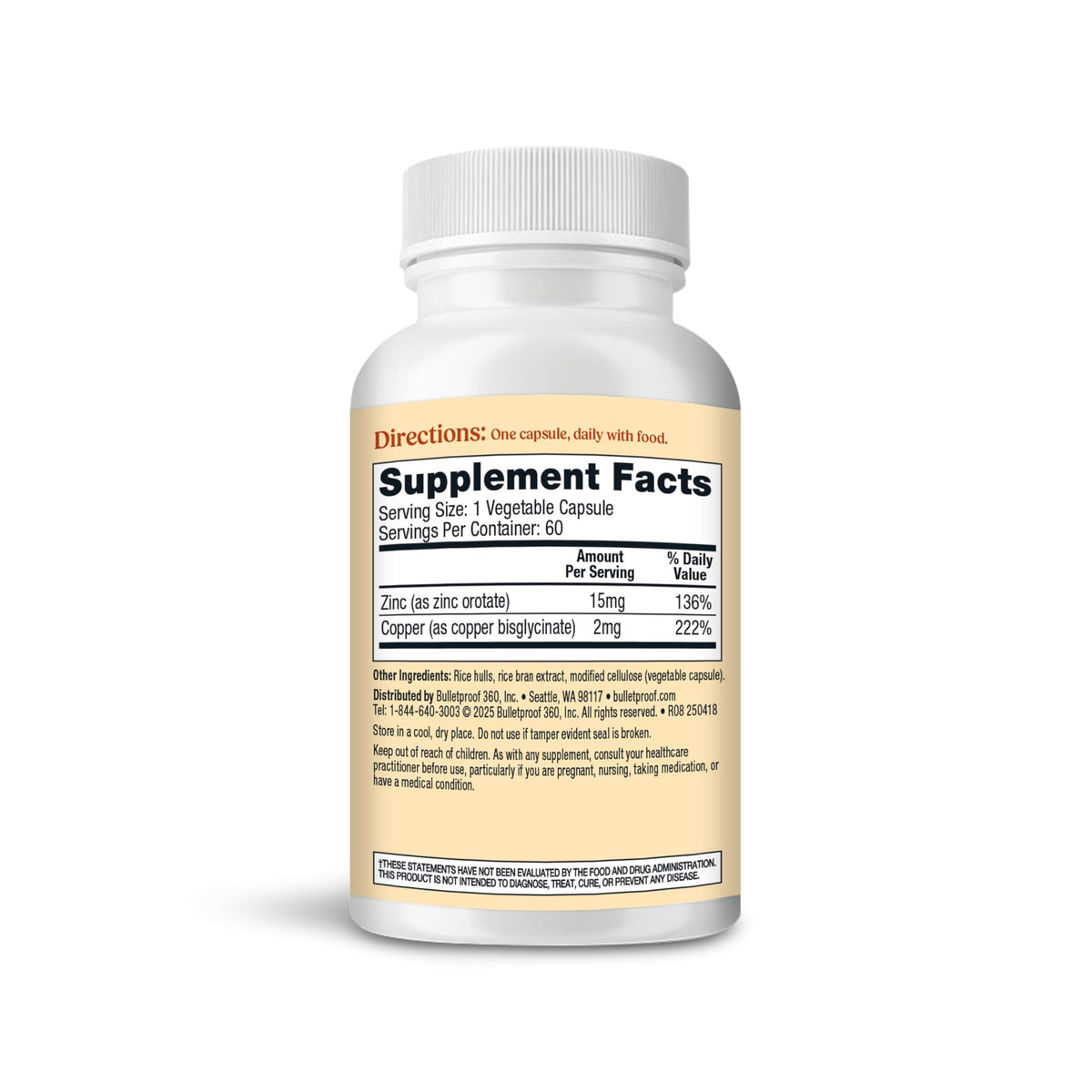 Capsules de Bulletproof Zinc avec Cuivre sur fond blanc