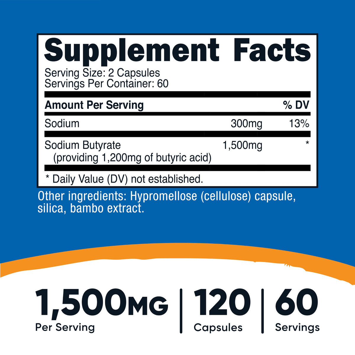 Capsules de Butyrate de Sodium Nutricost, vue de près