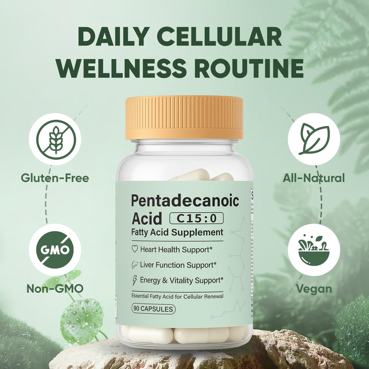 Capsules de C15:0 minyang avec des légumes en arrière-plan