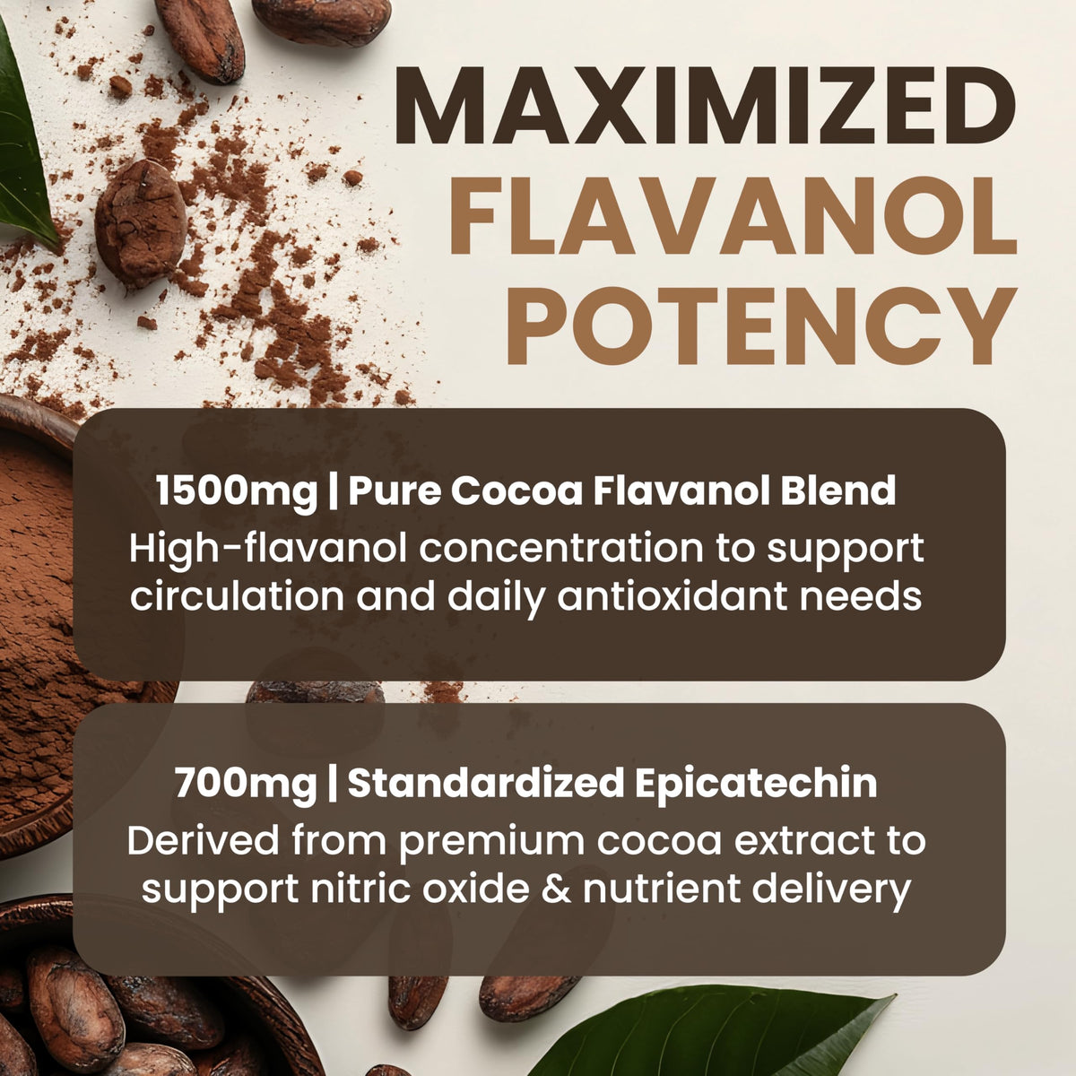 Capsules de cacao haute teneur en flavanols avec étiquette