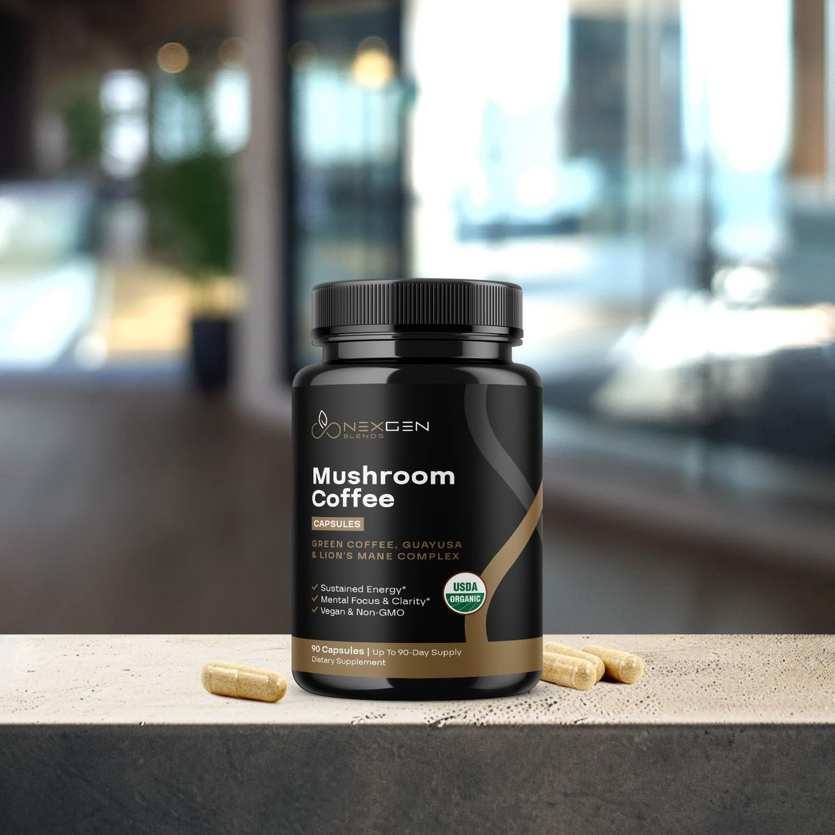 Capsules de café aux champignons NEXGEN BLENDS sur fond blanc
