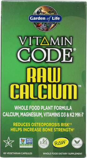 Capsules de Calcium Brut Garden of Life, présentation sur fond blanc