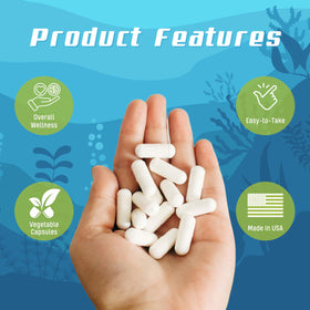 Capsules de calcium corail d'Okinawa sur une surface blanche