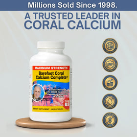 Capsules de calcium de corail Barefoot à côté du flacon