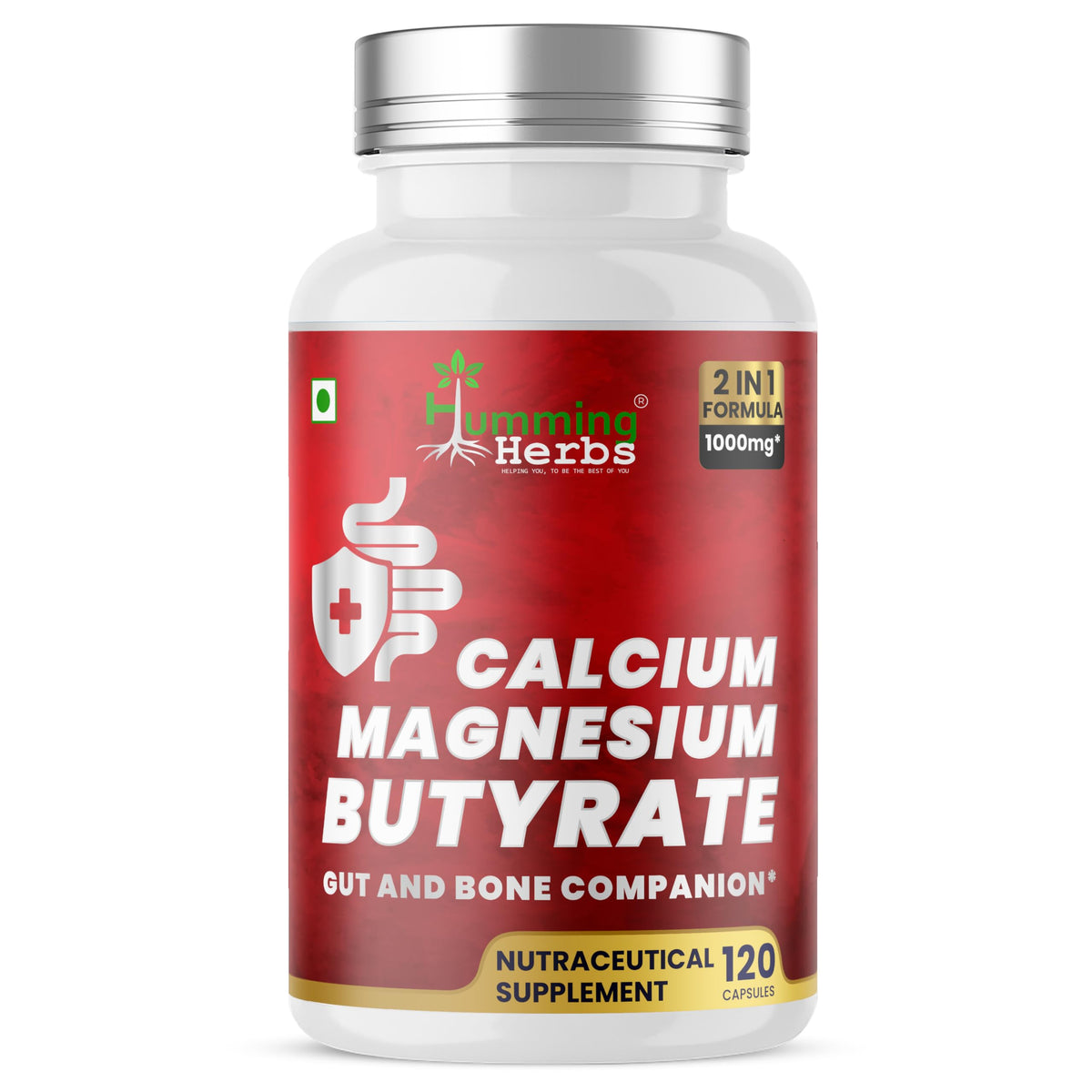 Capsules de Calcium et Magnésium Butyrate Humming Herbs, vue de face