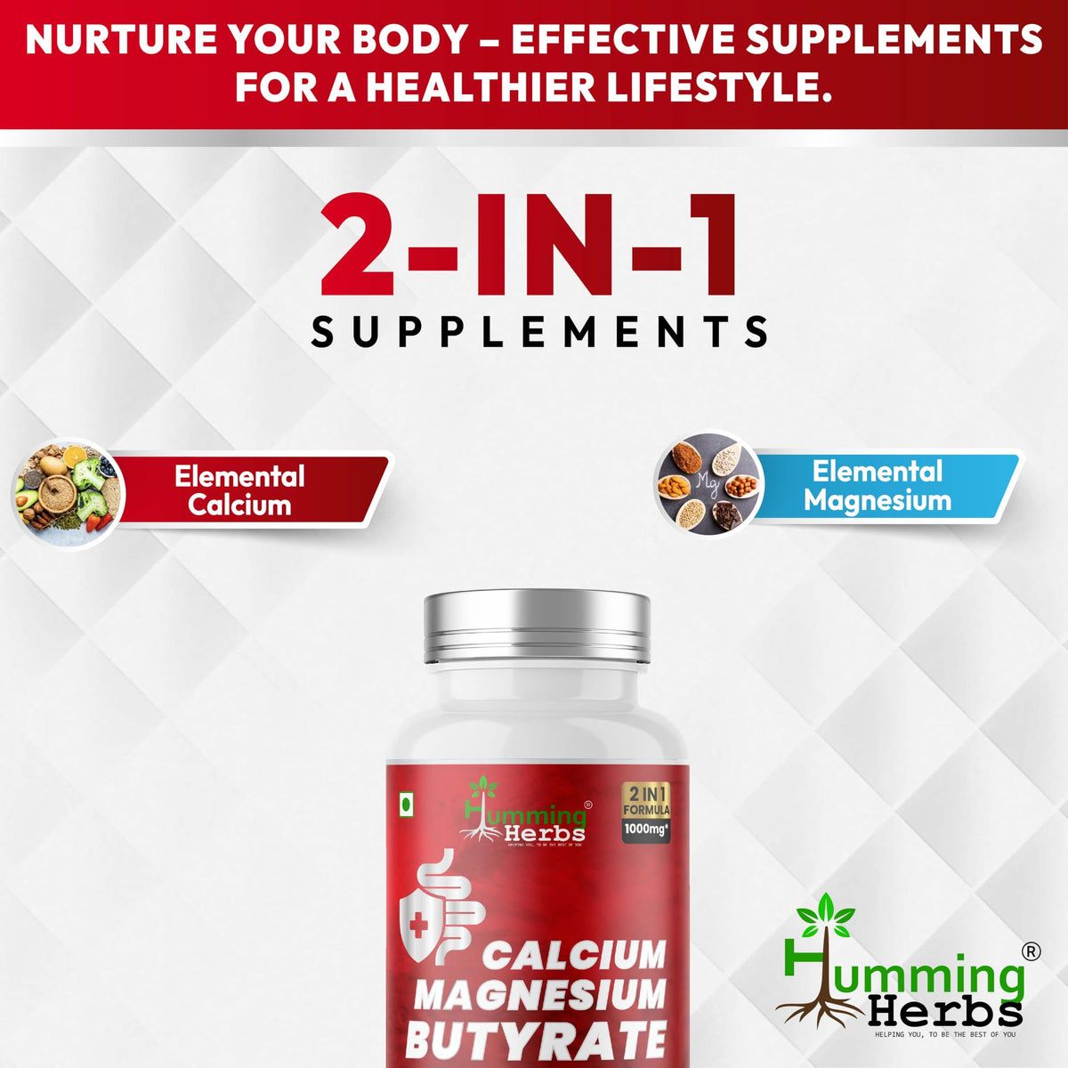 Capsules de Calcium et Magnésium Butyrate sur fond blanc