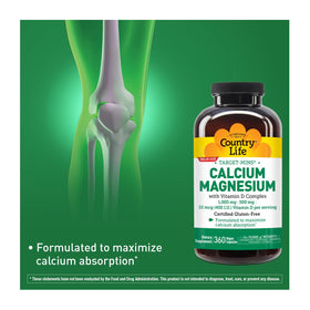 Capsules de Calcium Magnésium Vitamine D de Country Life sur fond blanc