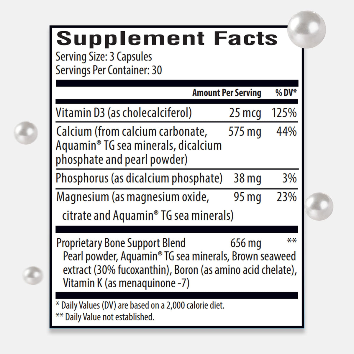 Capsules de calcium marin Expert Remedies sur une surface en bois