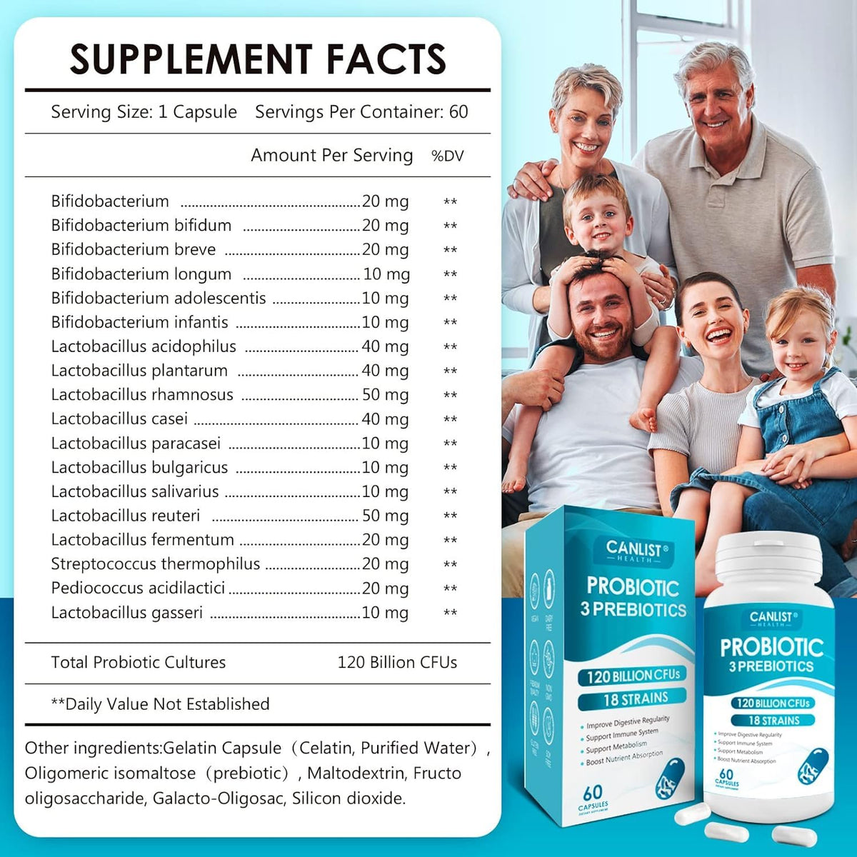 Capsules de CANLIST Probiotiques sur une surface blanche