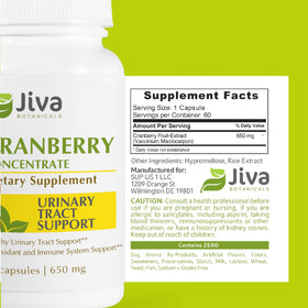 Capsules de canneberge Jiva Botanicals sur fond blanc
