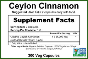 Capsules de cannelle Ceylan bio GreenPacks avec étiquette visible