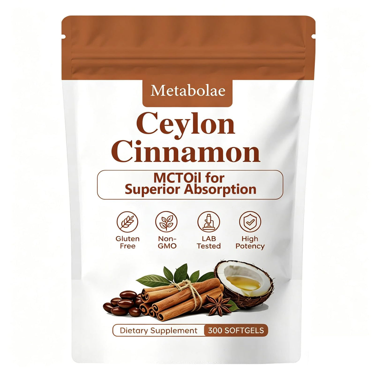 Capsules de Cannelle de Ceylan a balanced routine 300 softgels en vue de face