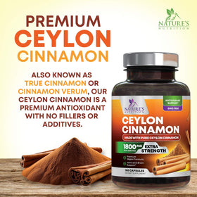 Capsules de cannelle de Ceylan bio Nature's Nutrition sur une table