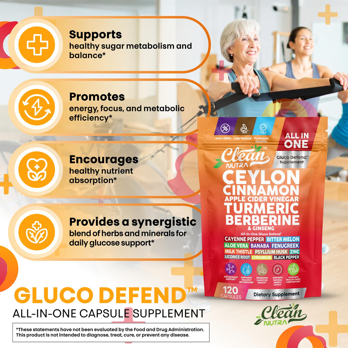 Capsules de cannelle de Ceylan Clean Nutraceuticals avec ingrédients