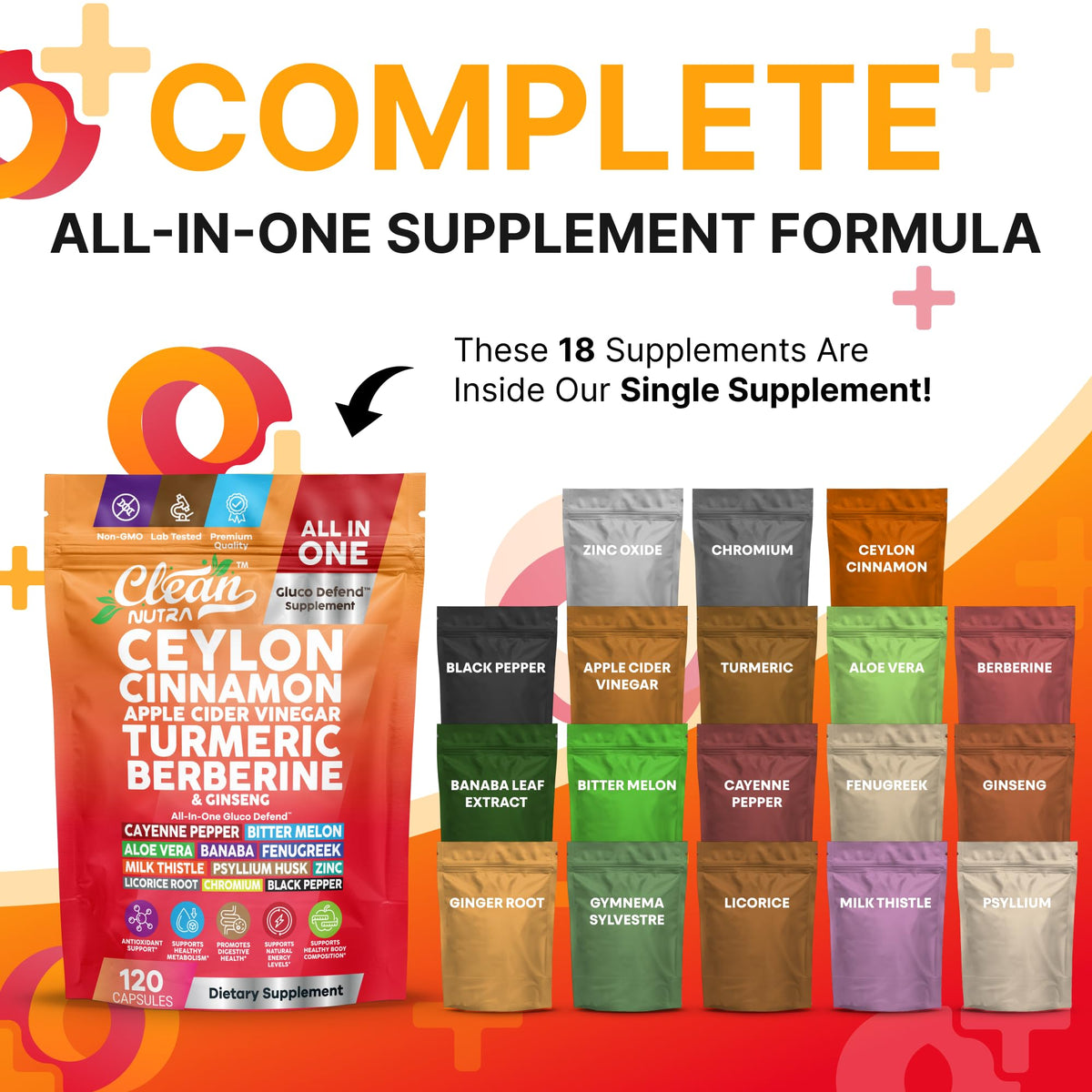 Capsules de cannelle de Ceylan Clean Nutraceuticals sur fond blanc