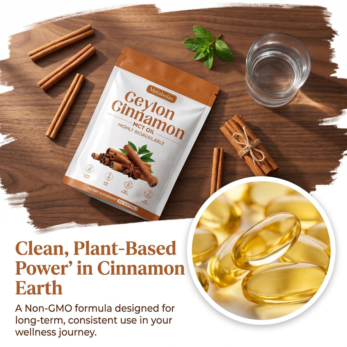 Capsules de cannelle de Ceylan guluxly avec huile MCT en gros plan