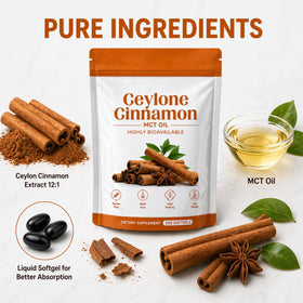 Capsules de cannelle de Ceylan Minnah avec ingrédients naturels en arrière-plan