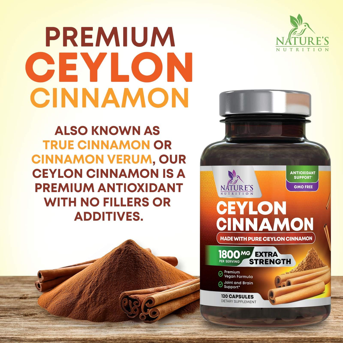 Capsules de cannelle de Ceylan Nature's Nutrition avec dosage de 1800mg