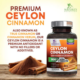Capsules de cannelle de Ceylan Nature's Nutrition avec dosage de 1800mg