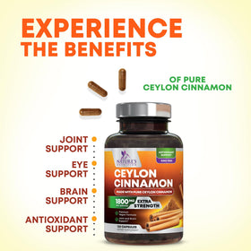 Capsules de cannelle de Ceylan Nature's Nutrition sur fond blanc