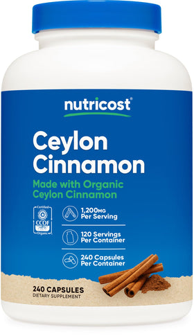 Capsules de Cannelle de Ceylan Nutricost 240 capsules vue de face