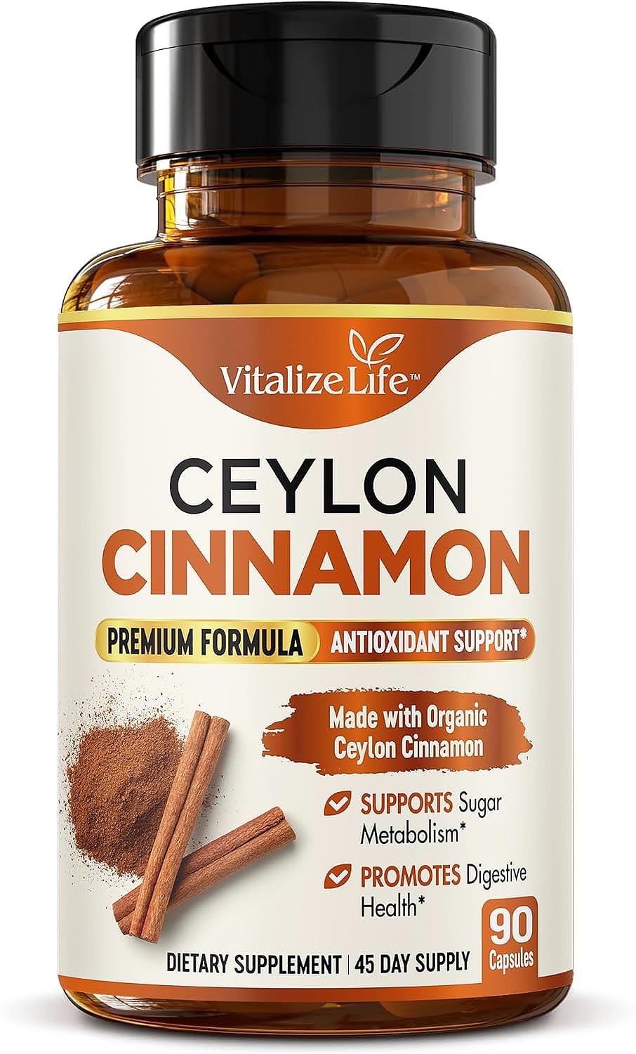 Capsules de cannelle de Ceylan Vitalize Life 1200mg vue avant