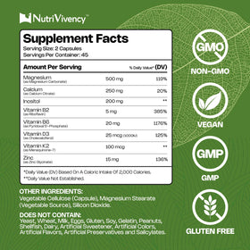 Capsules de carbonate de magnésium NutriVivency 500 mg, capsules sur fond blanc