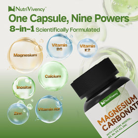 Capsules de carbonate de magnésium NutriVivency, taille 0, vue rapprochée