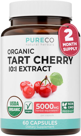 Capsules de cerise acide bio PURE CO en bouteille