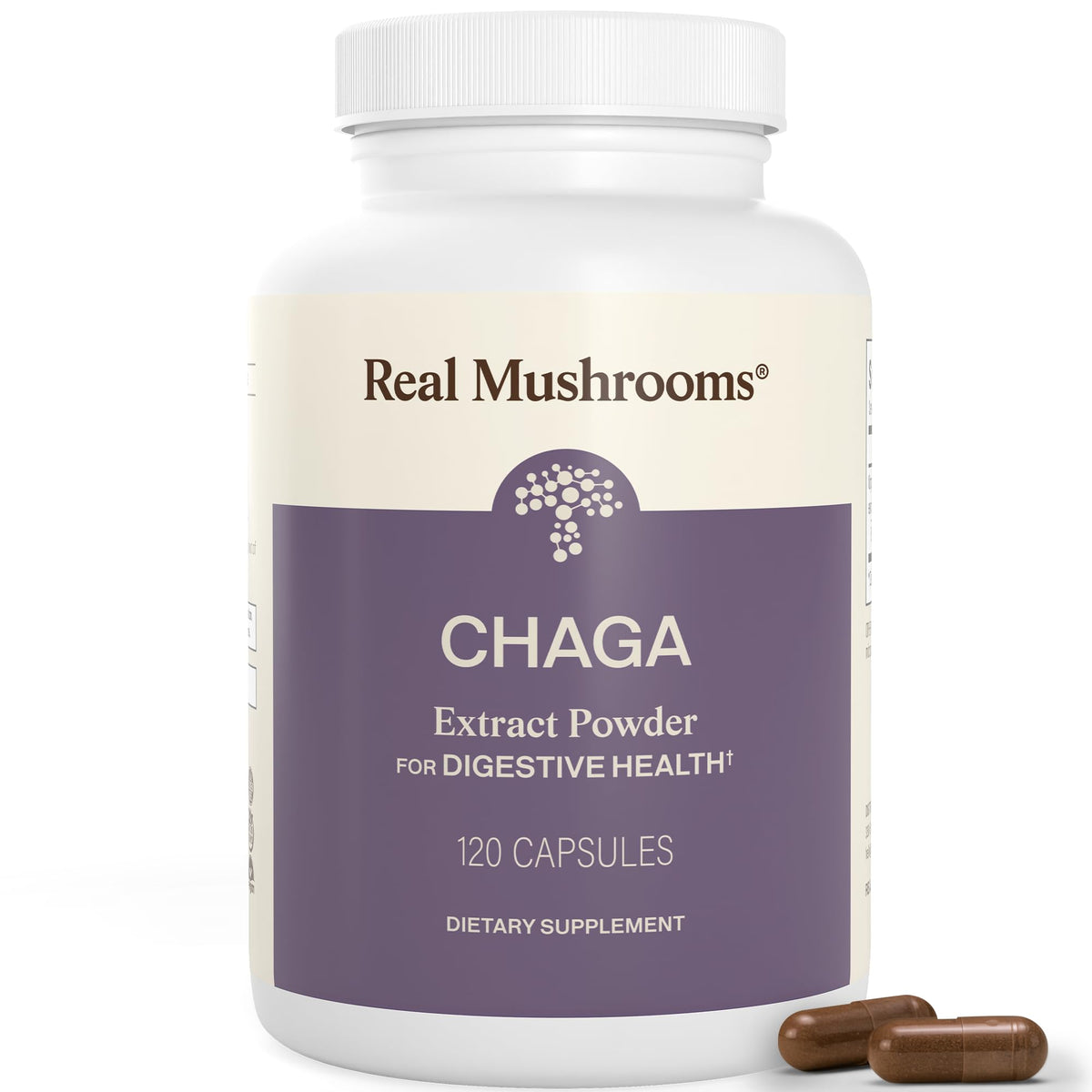 Capsules de Chaga Bio de Real Mushrooms en bouteille